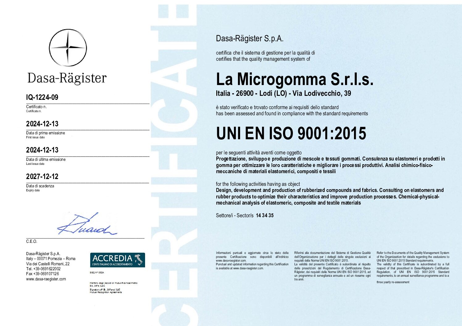 Certificato ISO 9001